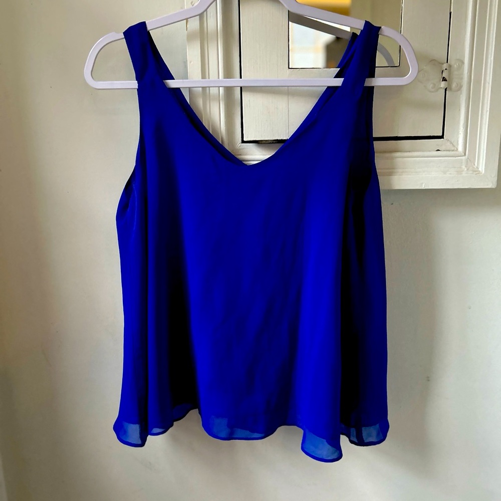 Santorini Blue Sleeveless top with white button back detail